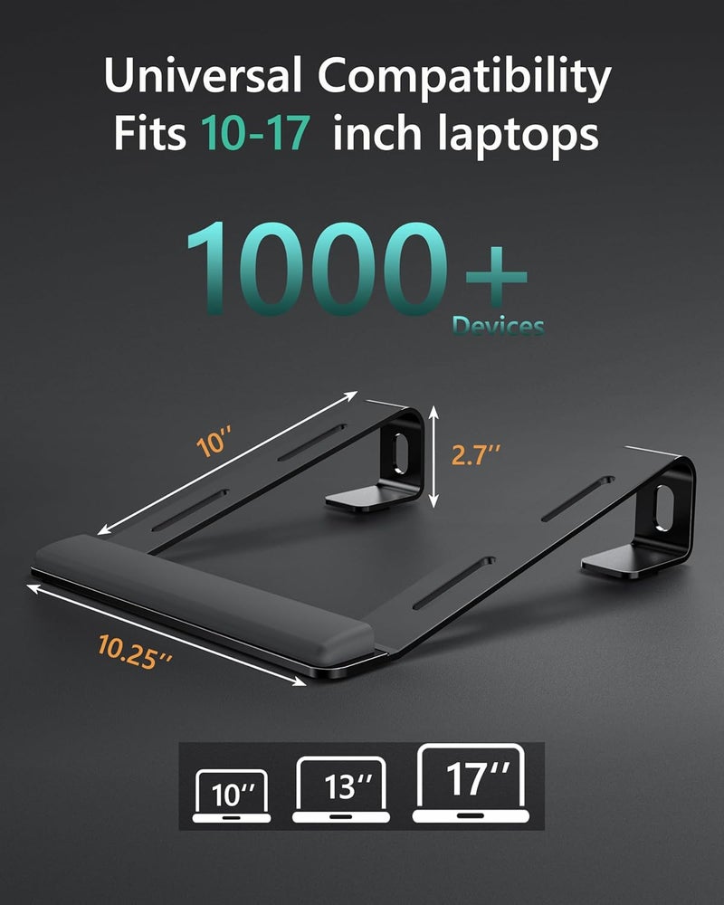JCZT Aluminum Laptop Stand, Notebook Stand with Wrist Rest, Ergonomic Detachable Laptop Mount, Computer Stand Compatible with 10-17'' All Laptops Such as MacBook Air Pro/HP/Dell/Lenovo, Black - Image 5